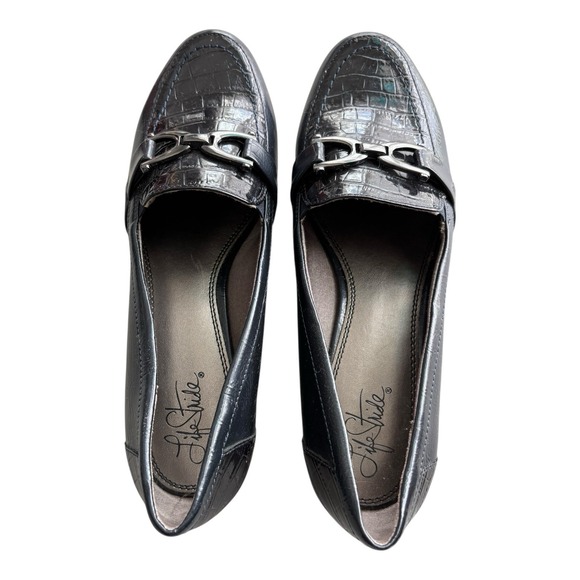 Life Stride Shoes Womens‎ 9 M Dempsey Flats Black Croc Imprinted Buckle Accent - Picture 3 of 9